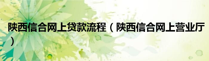 陕西信合网上贷款流程（陕西信合网上营业厅）