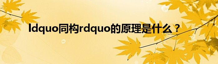 ldquo同构rdquo的原理是什么？