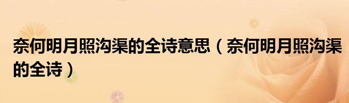 奈何明月照沟渠的全诗意思（奈何明月照沟渠的全诗）