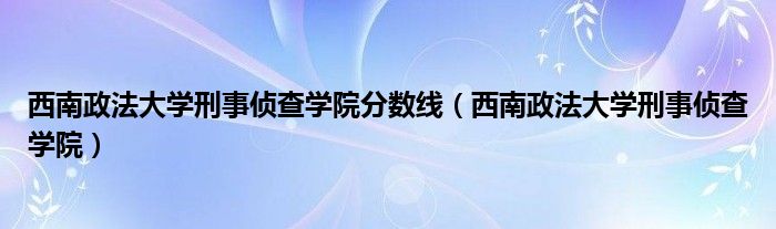 西南政法大学刑事侦查学院分数线（西南政法大学刑事侦查学院）