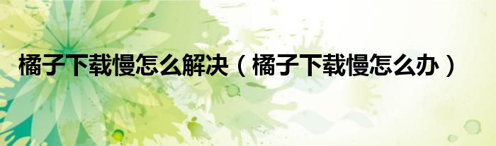 橘子下载慢怎么解决（橘子下载慢怎么办）