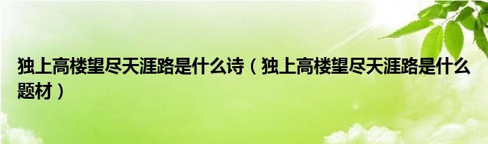 独上高楼望尽天涯路是什么诗（独上高楼望尽天涯路是什么题材）