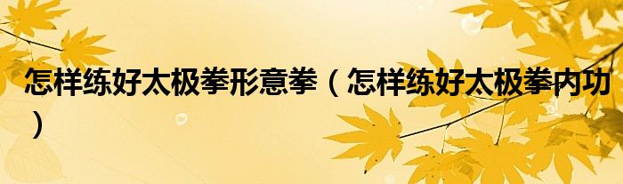 怎样练好太极拳形意拳（怎样练好太极拳内功）