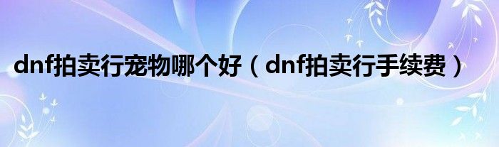 dnf拍卖行宠物哪个好（dnf拍卖行手续费）