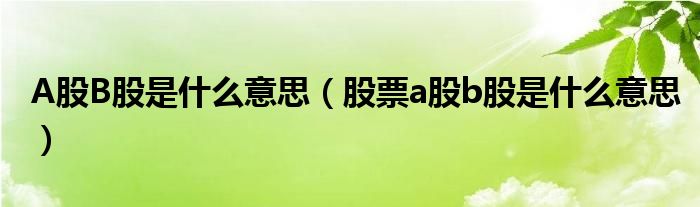 A股B股是什么意思（股票a股b股是什么意思）