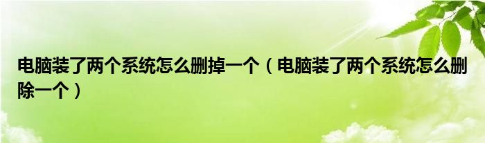 电脑装了两个系统怎么删掉一个（电脑装了两个系统怎么删除一个）
