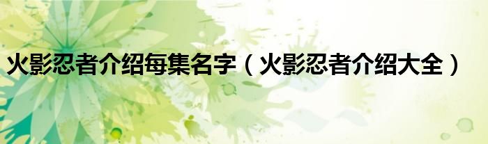 火影忍者介绍每集名字（火影忍者介绍大全）