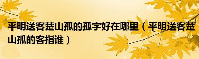平明送客楚山孤的孤字好在哪里（平明送客楚山孤的客指谁）