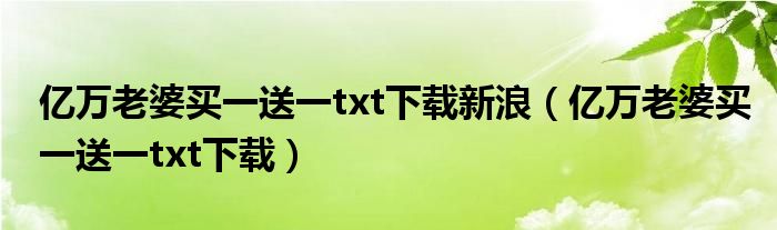 亿万老婆买一送一txt下载新浪（亿万老婆买一送一txt下载）