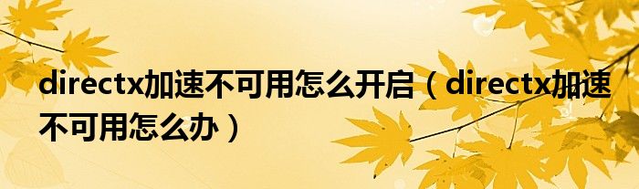 directx加速不可用怎么开启（directx加速不可用怎么办）