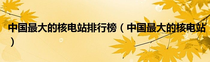 中国最大的核电站排行榜（中国最大的核电站）