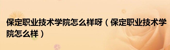 保定职业技术学院怎么样呀（保定职业技术学院怎么样）