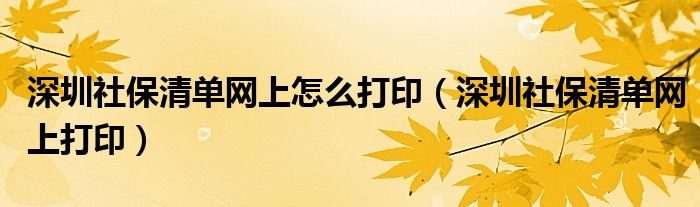 深圳社保清单网上怎么打印（深圳社保清单网上打印）