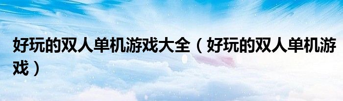 好玩的双人单机游戏大全（好玩的双人单机游戏）