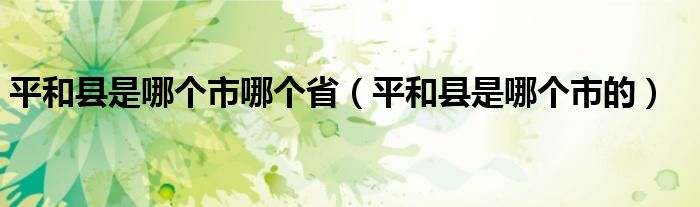平和县是哪个市哪个省（平和县是哪个市的）
