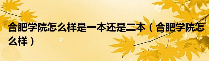 合肥学院怎么样是一本还是二本（合肥学院怎么样）