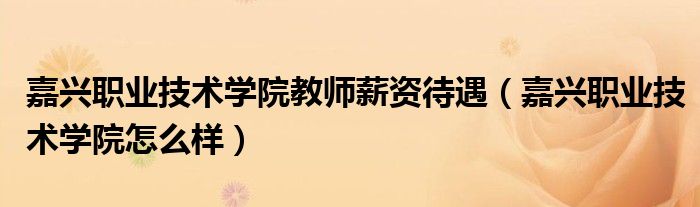 嘉兴职业技术学院教师薪资待遇（嘉兴职业技术学院怎么样）