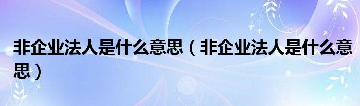 非企业法人是什么意思（非企业法人是什么意思）