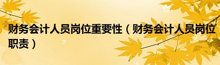 财务会计人员岗位重要性（财务会计人员岗位职责）