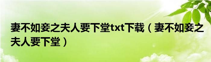 妻不如妾之夫人要下堂txt下载（妻不如妾之夫人要下堂）