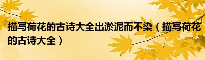 描写荷花的古诗大全出淤泥而不染（描写荷花的古诗大全）