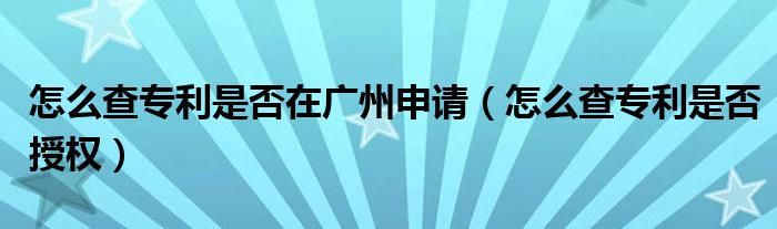 怎么查专利是否在广州申请（怎么查专利是否授权）