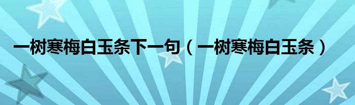 一树寒梅白玉条下一句（一树寒梅白玉条）