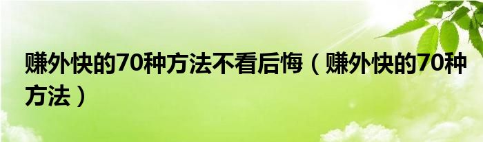 赚外快的70种方法不看后悔（赚外快的70种方法）