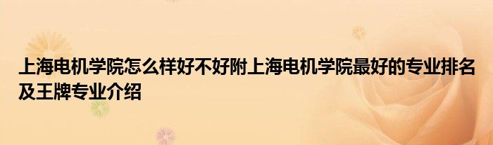 上海电机学院怎么样好不好附上海电机学院最好的专业排名及王牌专业介绍