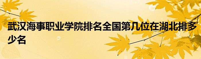 武汉海事职业学院排名全国第几位在湖北排多少名