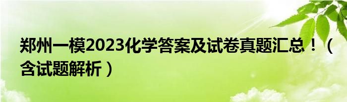 郑州一模2023化学答案及试卷真题汇总！（含试题解析）