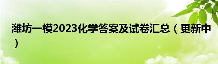 潍坊一模2023化学答案及试卷汇总（更新中）