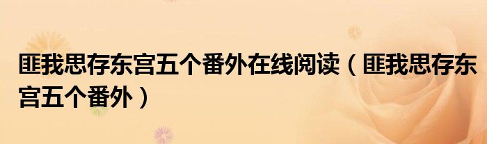 匪我思存东宫五个番外在线阅读（匪我思存东宫五个番外）