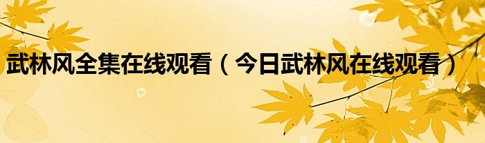 武林风全集在线观看（今日武林风在线观看）