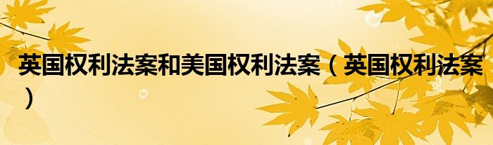 英国权利法案和美国权利法案（英国权利法案）