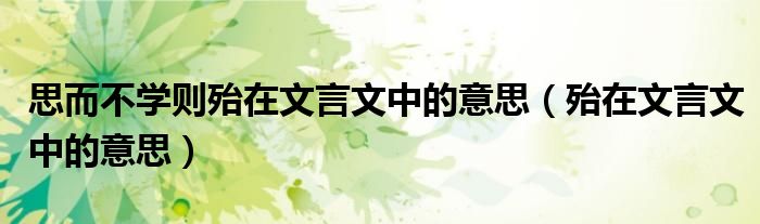 思而不学则殆在文言文中的意思（殆在文言文中的意思）