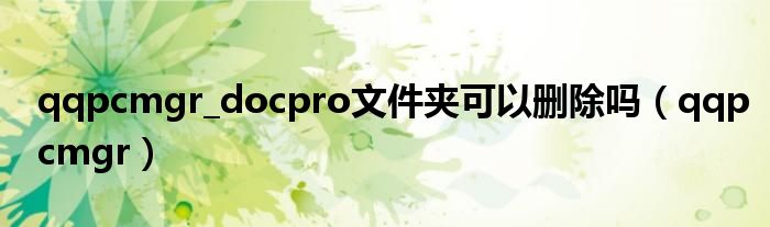 qqpcmgr_docpro文件夹可以删除吗（qqpcmgr）