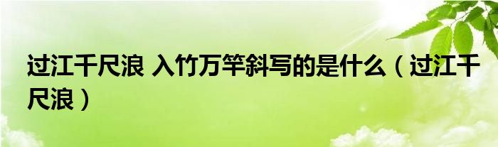 过江千尺浪 入竹万竿斜写的是什么（过江千尺浪）