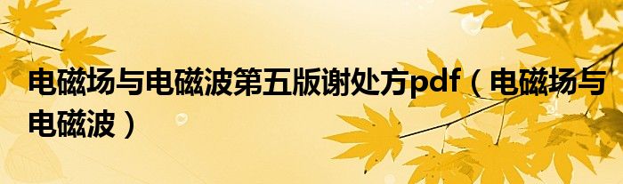 电磁场与电磁波第五版谢处方pdf（电磁场与电磁波）