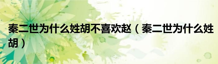 秦二世为什么姓胡不喜欢赵（秦二世为什么姓胡）