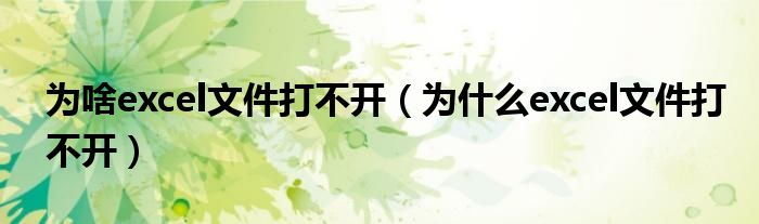 为啥excel文件打不开（为什么excel文件打不开）