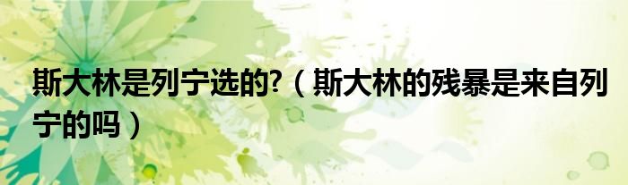 斯大林是列宁选的?（斯大林的残暴是来自列宁的吗）