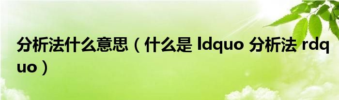 分析法什么意思（什么是 ldquo 分析法 rdquo）