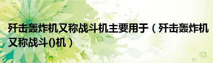 歼击轰炸机又称战斗机主要用于（歼击轰炸机又称战斗()机）