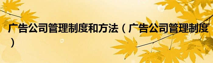 广告公司管理制度和方法（广告公司管理制度）