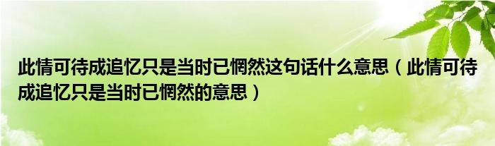 此情可待成追忆只是当时已惘然这句话什么意思（此情可待成追忆只是当时已惘然的意思）
