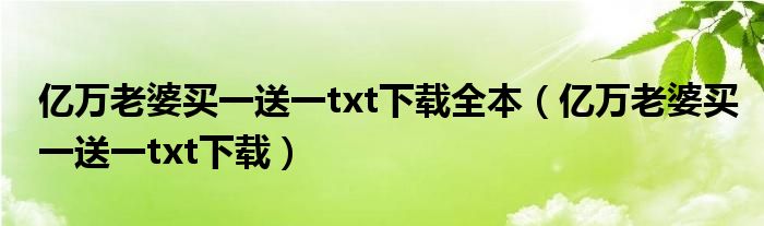 亿万老婆买一送一txt下载全本（亿万老婆买一送一txt下载）