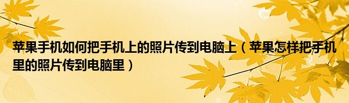 苹果手机如何把手机上的照片传到电脑上（苹果怎样把手机里的照片传到电脑里）