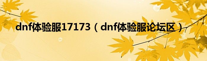 dnf体验服17173（dnf体验服论坛区）