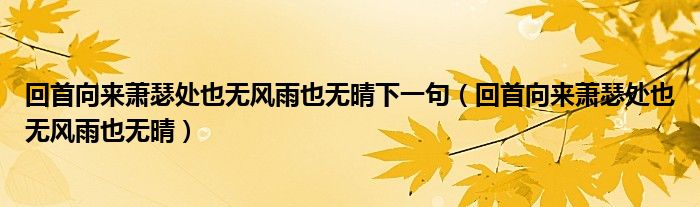 回首向来萧瑟处也无风雨也无晴下一句（回首向来萧瑟处也无风雨也无晴）